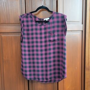Loft Outlet Plaid One Pocket Keyhole Back Short Sleeve Round Neck Tunic | Small